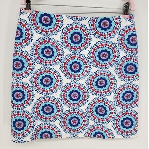 Talbots Floral Medallion Pencil Skirt Womens 10 White Blue Red Cotton Stretch